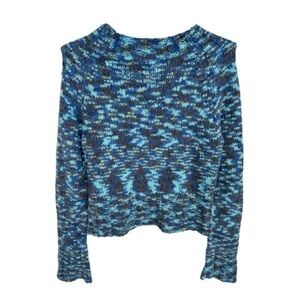 VINTAGE BULLDOG BLUE & GREY WOOL BLEND KNIT LONG SLEEVE SWEATER, SIZE M